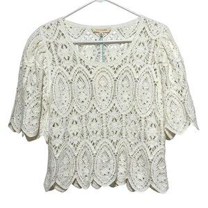 Umgee Solitaire Crochet Top Womens XS White Cruisewear Summer‎ Coastal Grandma
